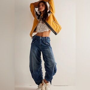 Free People In A Cinch Pull On Jeans Smocked Waist Sides Banded Hemlines NWOT